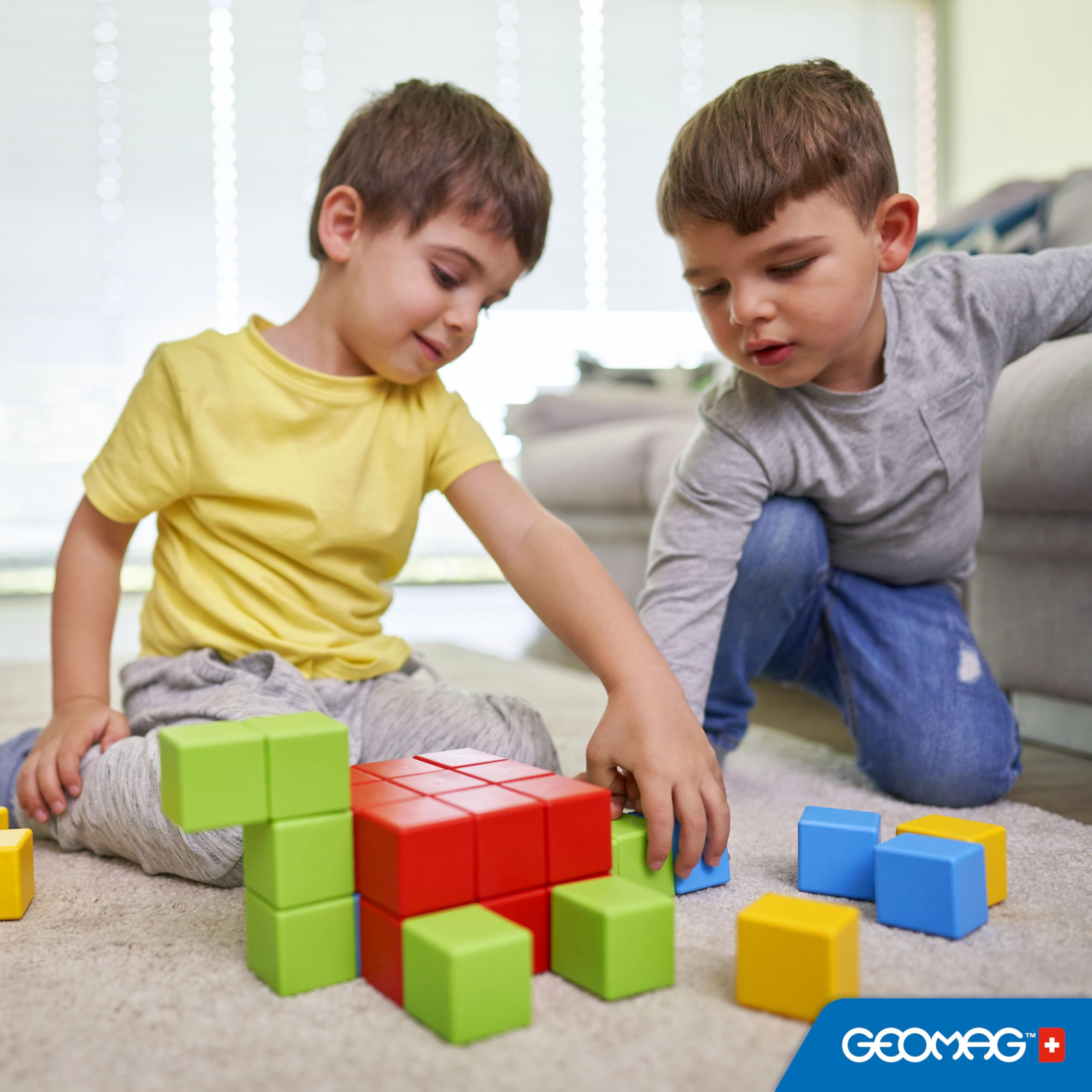 Geomag- Magicube Magnetic Construction for Kids Green Line 100% plastik z recyklingu, 24 kostki, 56, wielokolorowy