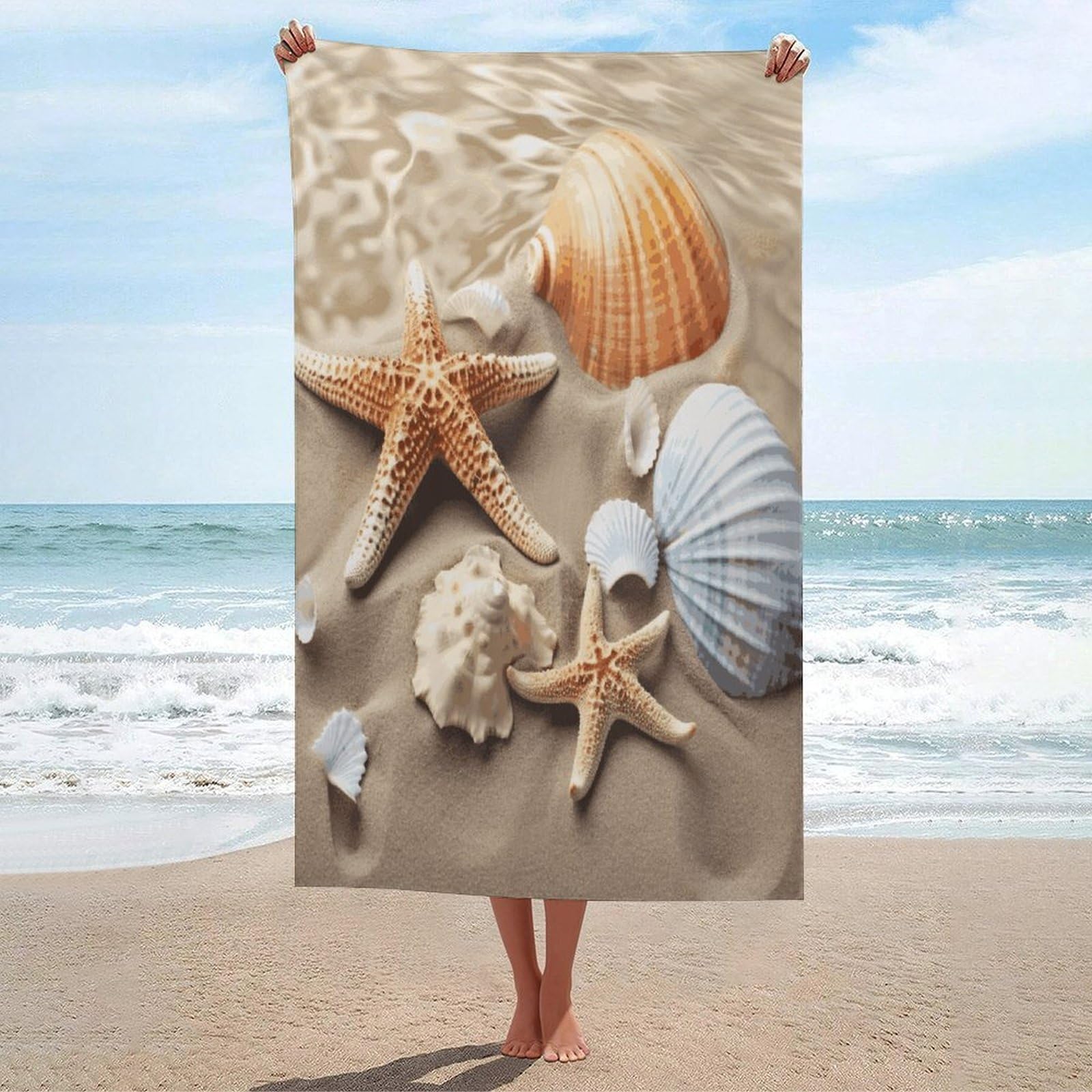 Adfgyerh Unisex Style Sea Shell Starfish Bath Towels Beach Towel Lightweight Quick Dry, Bath Towel For Travel Sports Pool Swimming Bath Camping Yoga Adults130x80cm