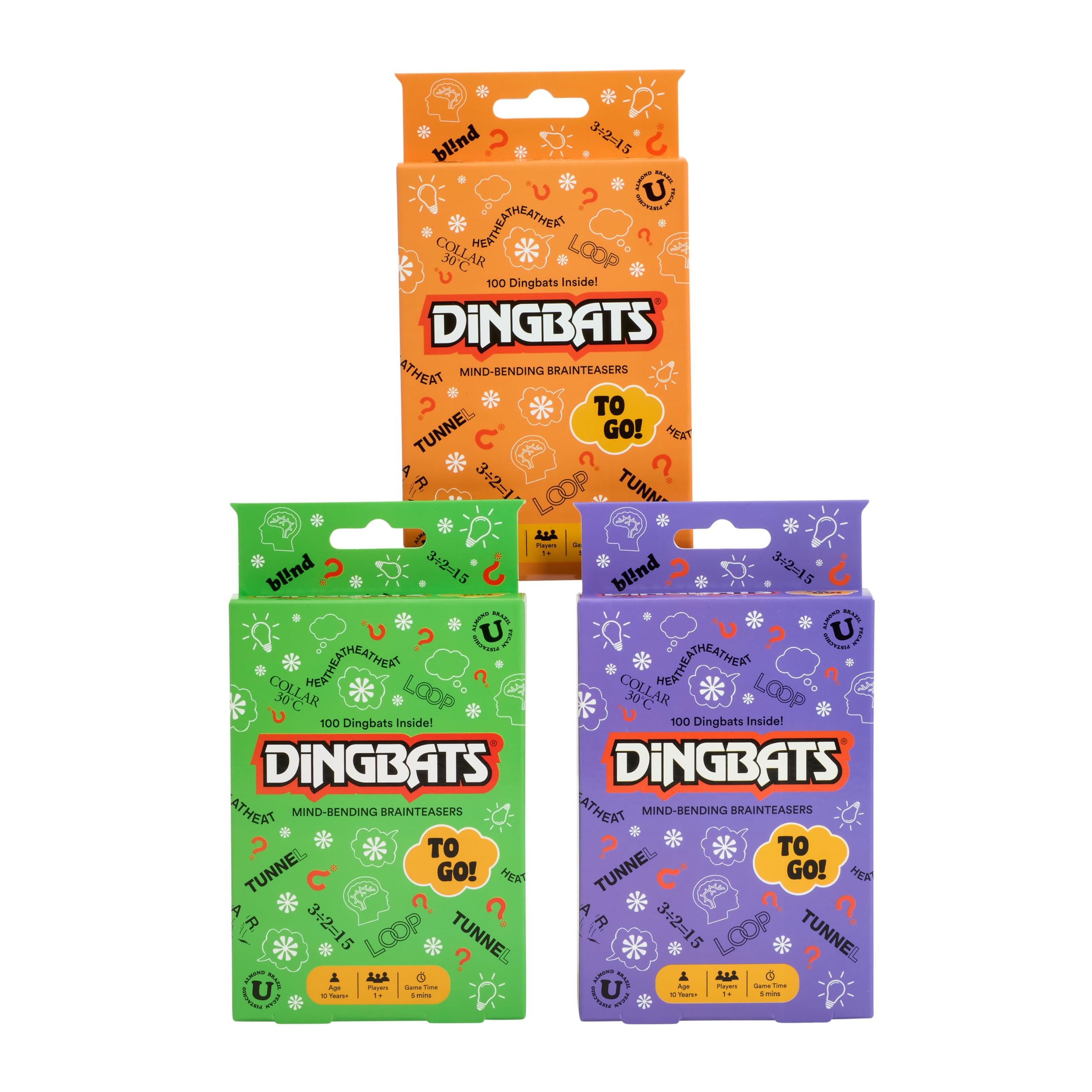 Gibsons Dingbats To Go Mind-Bending Brain Teasers Word Game, Orange Box with 100 Puzzle Cards - Image 3