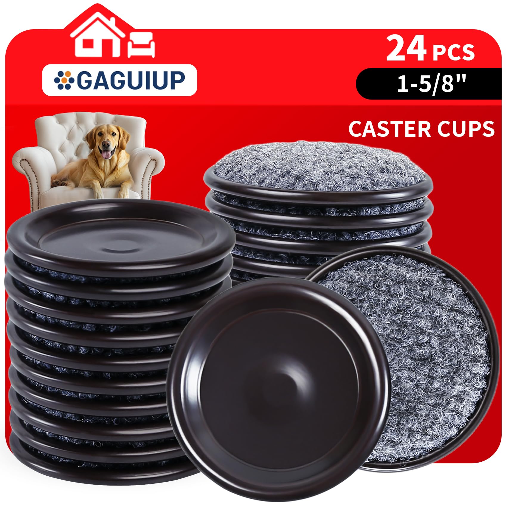 Photo 1 of 1 5/8" Round Carpet Bottom Furniture Caster Cups, Reusable Furniture Sliders for Hardwood Floors,Felt Furniture Pads Coasters to Protect Tile or Laminate Floors from Scratches, Brown/Gray (24 Pack)