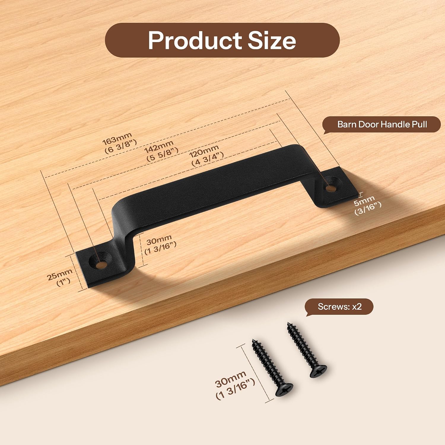 Sliding Barn Door Handle, 6" Gate Door Pull Handle Set, Black Rustic Design Pull Handle with Mounting Screws for Sliding Barn Door, Garage, Shed, Closet