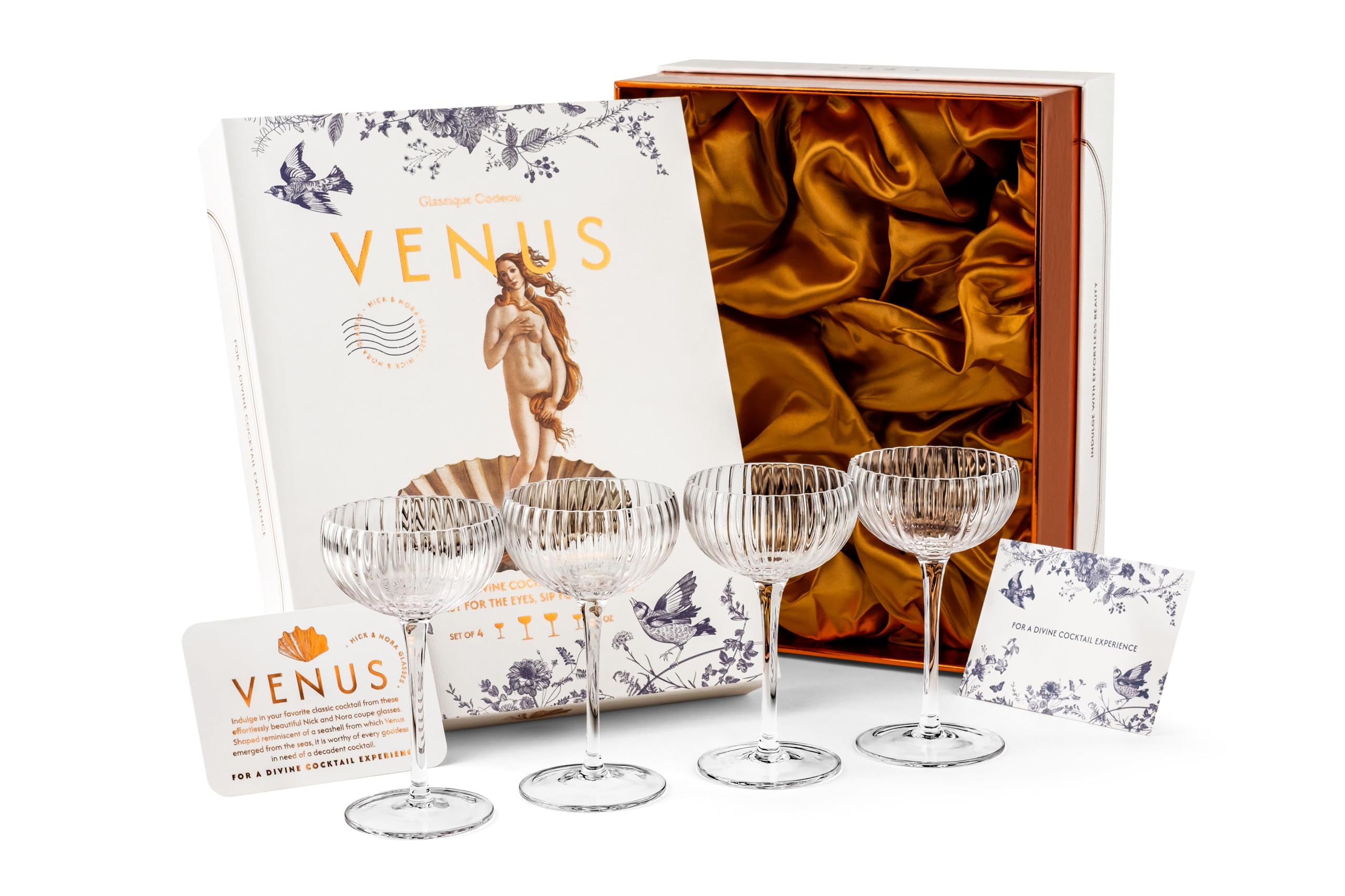 Piccoli bicchieri da cocktail Venus Nick e Nora da 113,4 g | Set di 4 | Mini bicchieri in cristallo per bere espresso Martini, Daiquiri, Gimlet, Sidecar e bevande classiche | Elegante conchiglia in