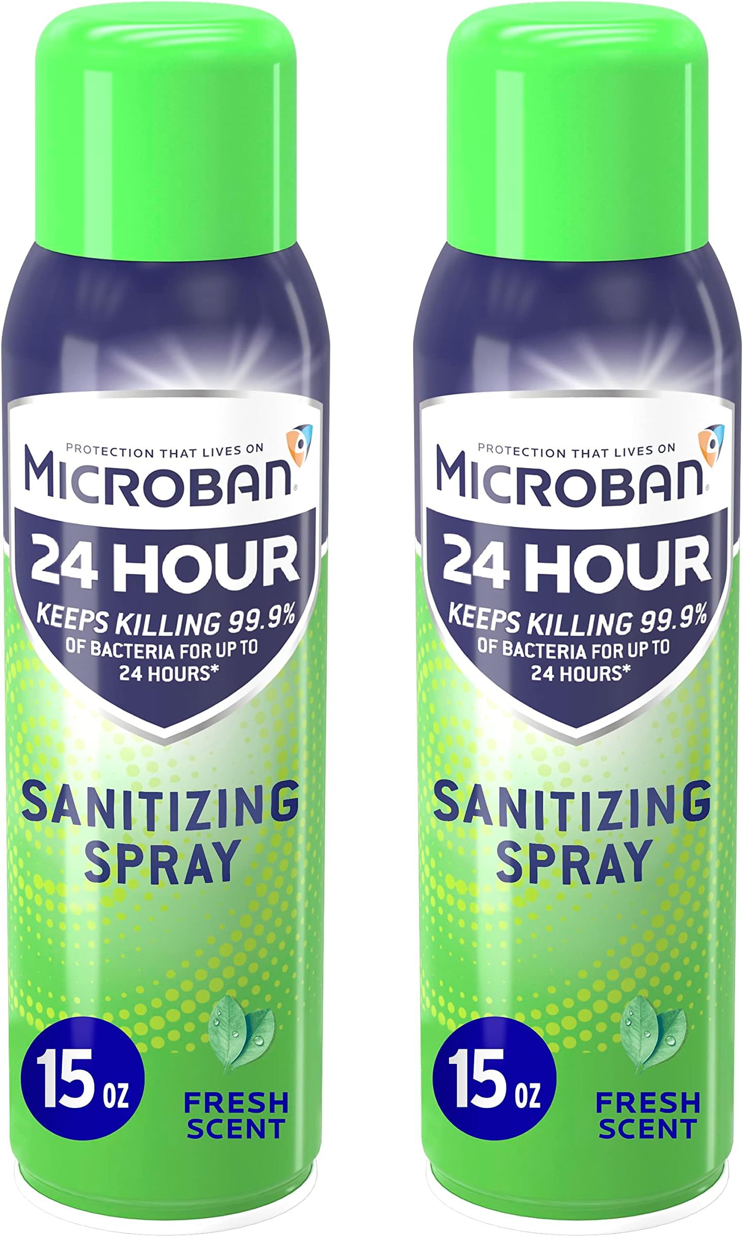 MICROBAN Disinfectant Spray, 24 Hour Sanitizing and Antibacterial Spray, Sanitizing Spray, Fresh Scent, 2 Count (15oz Each)