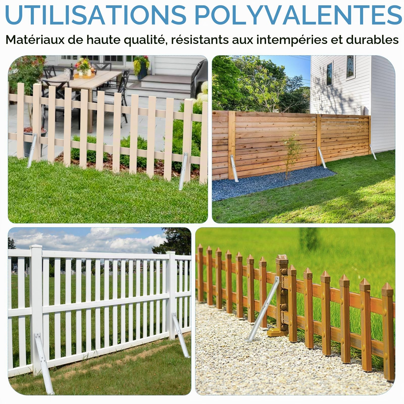 4 pièces Ancrage tempête au sol pour clôture brise-vue - Ancrage au sol en acier galvanisé pour poteaux de clôture - Ancrage de poteau pour clôture de jardin - Ancrage vent pour stabilisation