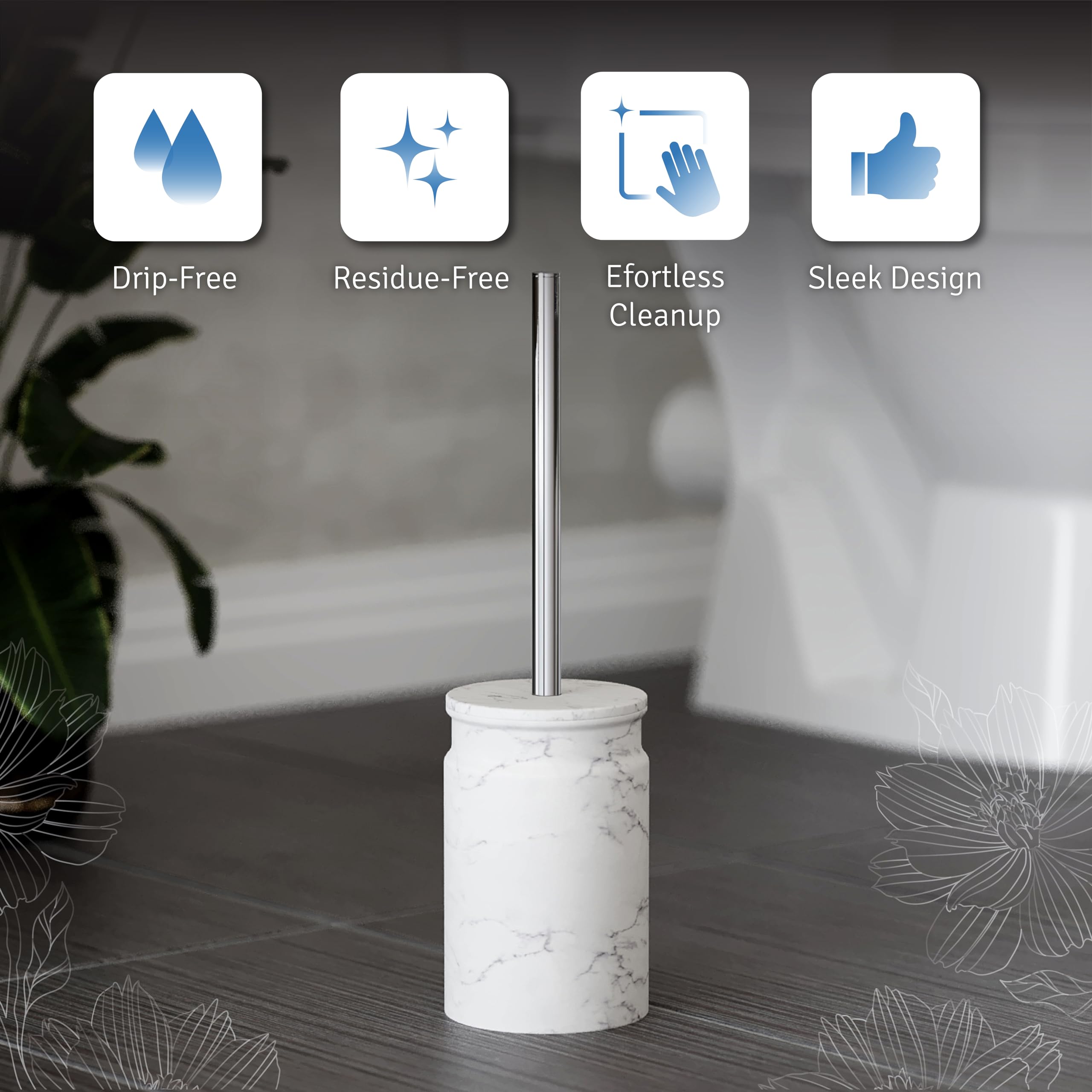 Juego de escobilla de inodoro y soporte, cepillo de inodoro y soporte con cerdas resistentes para una limpieza profunda, accesorios de baño de mármol blanco, cepillo limpiador de inodoro con diseño