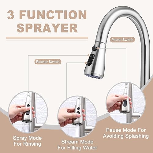 Miniatura 4 de Herogo - Grifo de fregadero de cocina sin contacto con rociador extraíble, níquel cepillado 1810 de acero inoxidable activado inteligente para