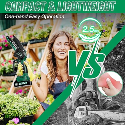 Miniatura 6 de Motosierra eléctrica de 6 pulgadas, inalámbrica, funciona con pilas, sierra de mano para recortar maderaárboles, herramientas para el hogar y el