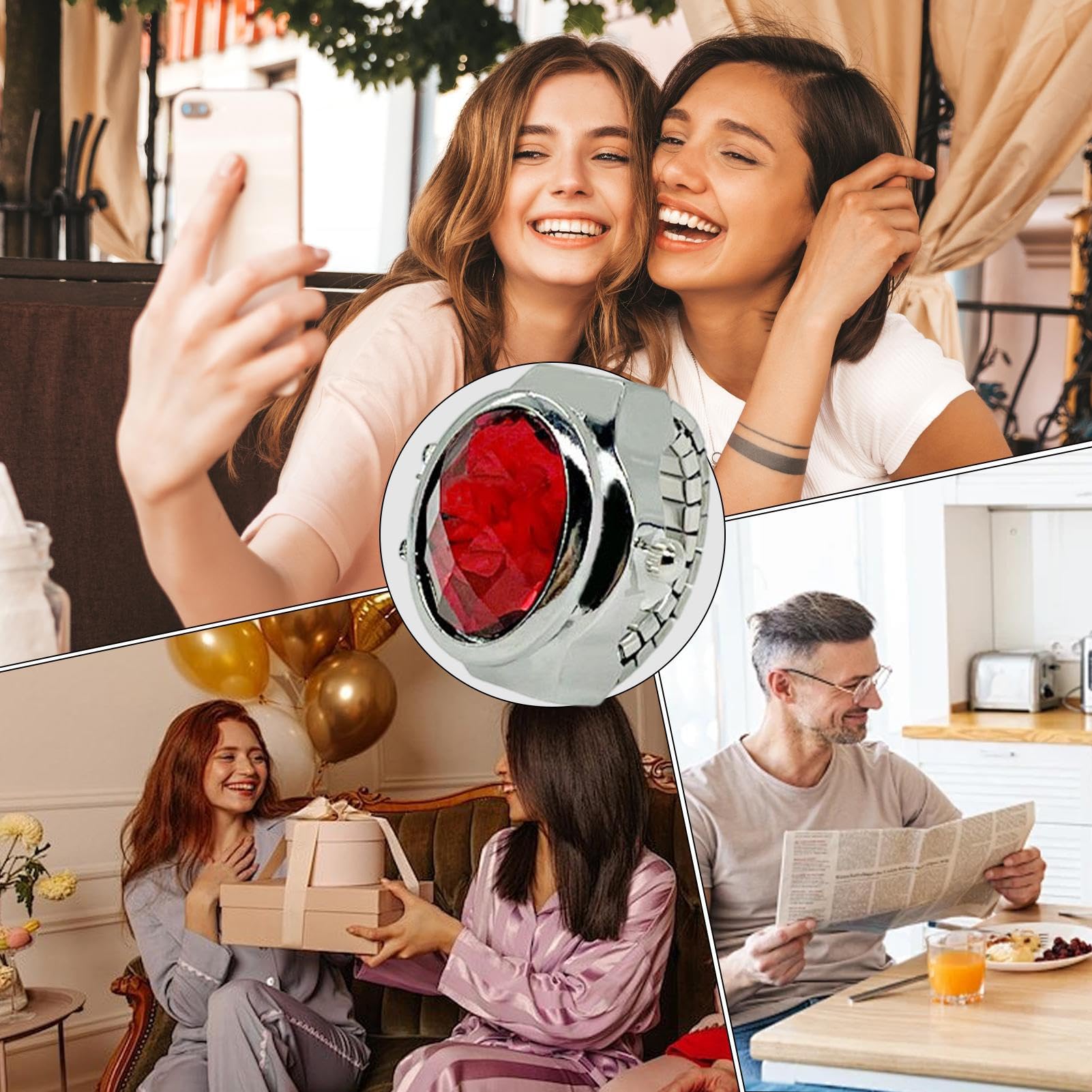 Reloj con Anillo para Mujer, Reloj con Anillo para Dedo - Reloj de apilamiento de Movimiento - Reloj de Dedo Vintage Creativo, Relojes de Dedo de joyería Ajustables para Dedo de Mujer