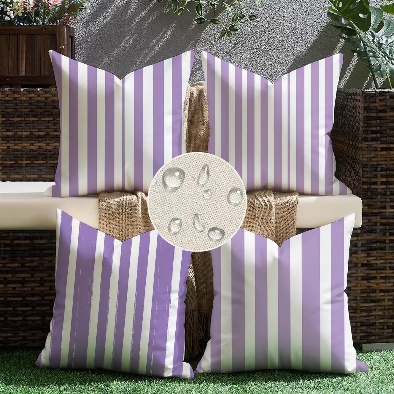 strisce Cuscini da Esterno 50x50 Set da 4 Federe Cuscini Divano Violetta Copricuscini Lino Copri Cuscino Divano, Impermeabili Copricuscino, Quadrato Cuscino Decorativo, Moderna Decorazione Casa t-809