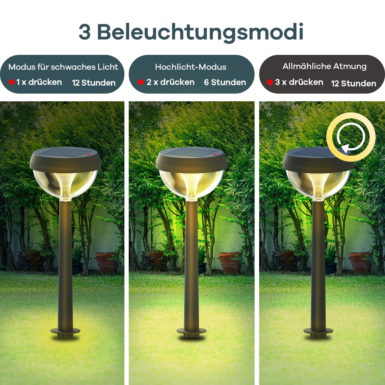 Linkind Solar Gartenlampen 3000K Warmweiß, Solarlampe Aussen Garten mit Lichtsensor, Solar-Wegeleuchten 3 Leuchtmodi, IP54 Wasserdicht Gartenstecker mit Erdspieß für Weg, Auffahrt, 8 Stück