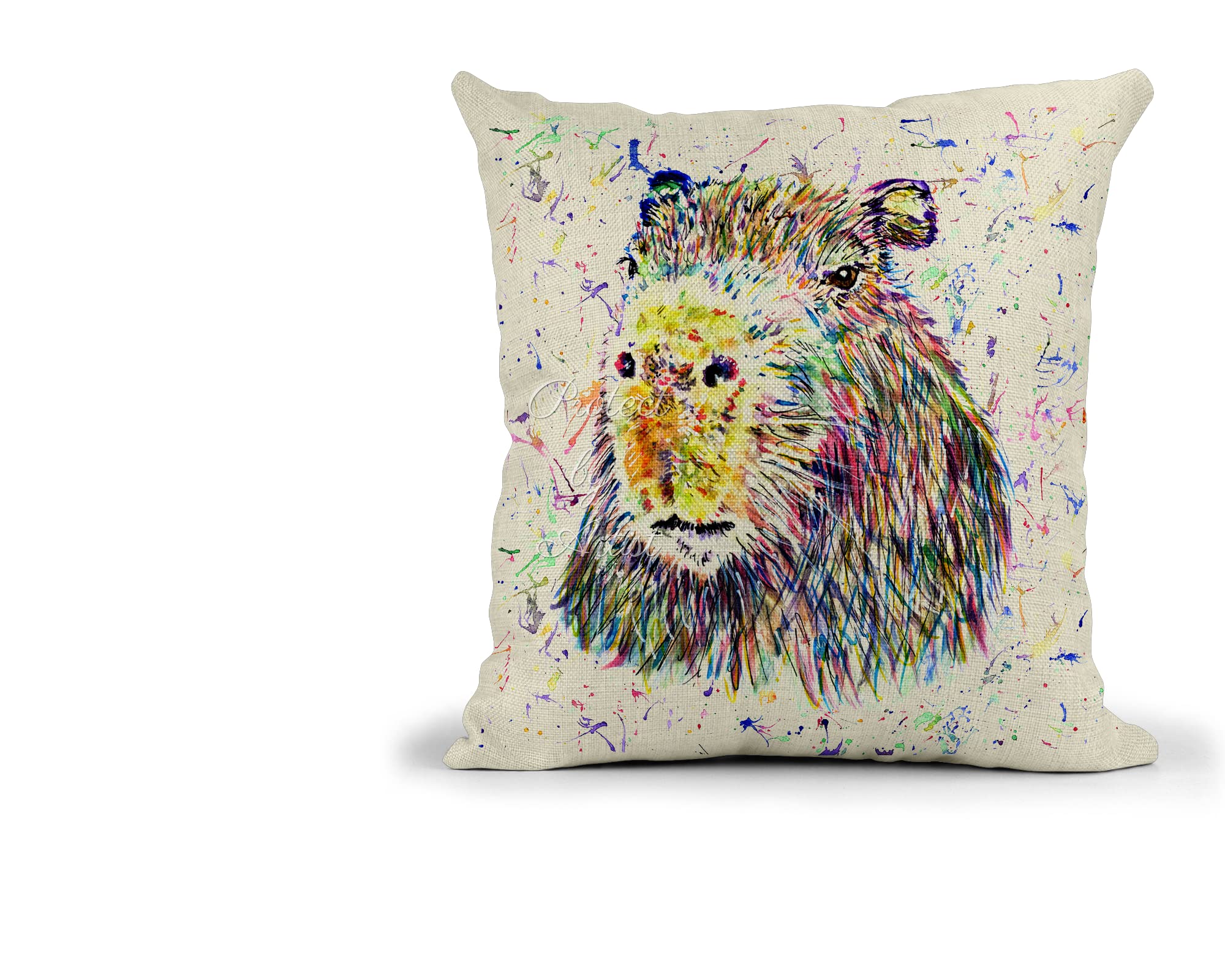 Vixar Capybara Animals Watercolour Rainbow Art Linnen Cushion With Filling Or Cover Only, 40X40cm, Gift, Christmas, Birthday (Cover Only)