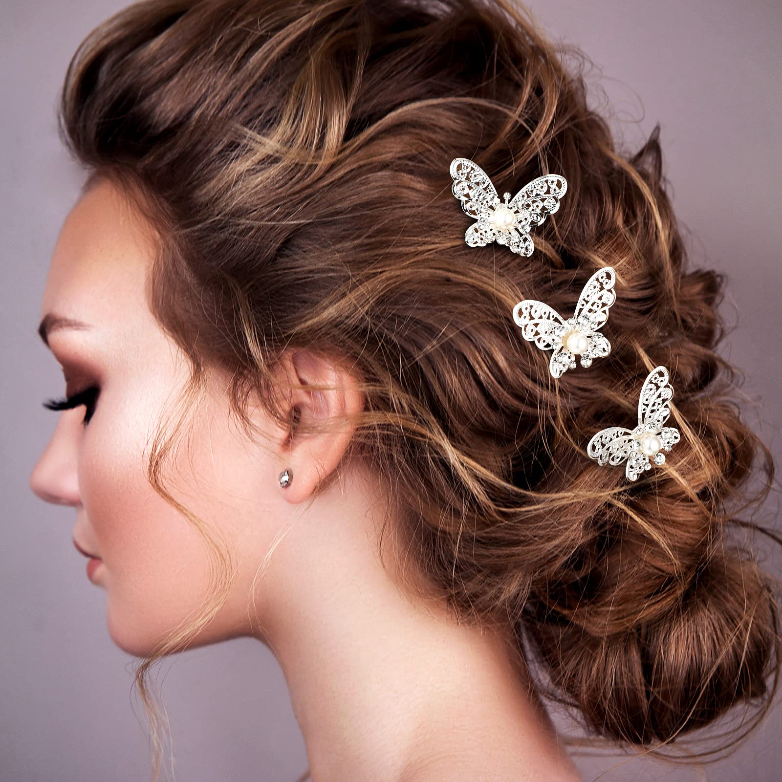 44 Pcs Wedding Bridal Hair Accessories Rhinestone Flower Clip Pearl Butterfly Charming Butterfly Hair Clips with Crystals and Pearls - Set  main image 2