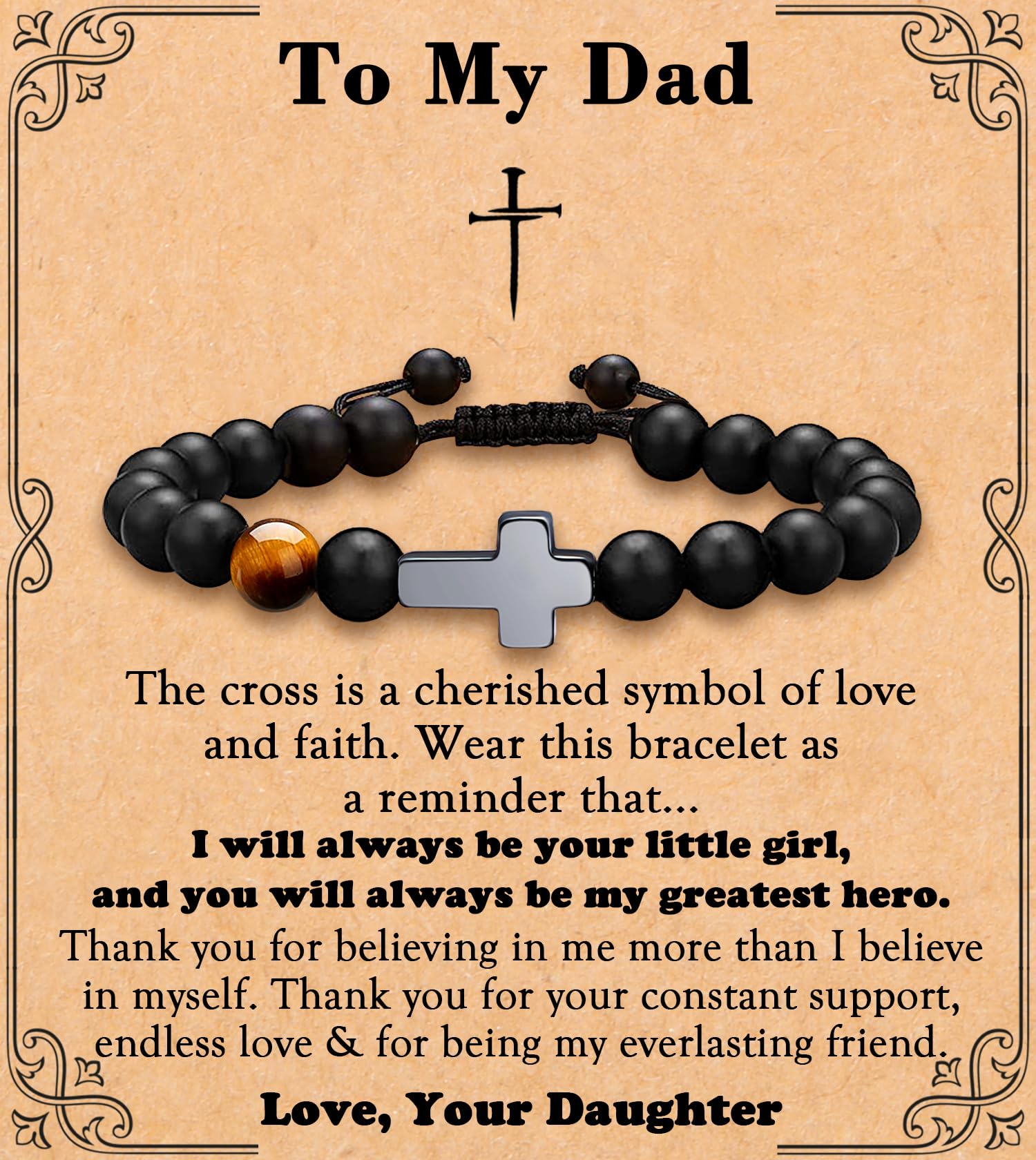 MFTRADING Cross Bracelet for Men Christian Gifts for Son Grandson Brother Husband Dad Man Godfather Religious Baptism Jewelry Birthday Retirement Gifts Beaded Bracelet
