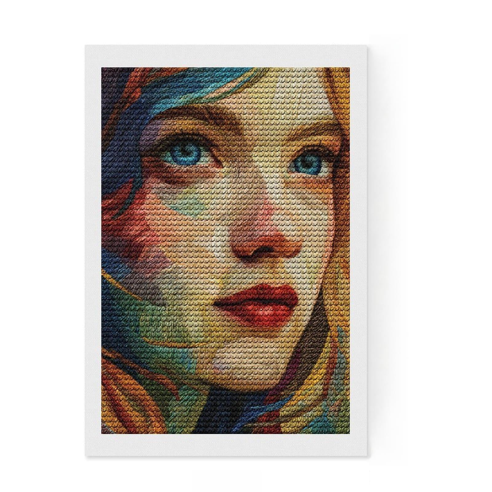 Junmoney Embroidered Portrait of A Woman Diamond Painting Kit 8"x12", for Adults, Full Kit Included, Boho Decor, Thoughtful Handmade Gift, with Tool Kit