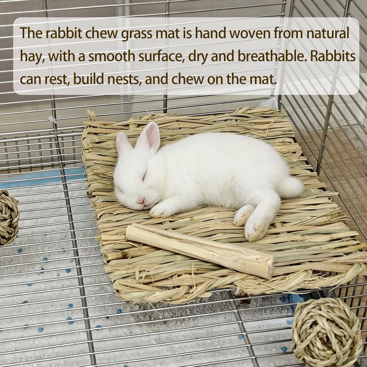 kathson 18 PCS Bunny Grass Mat,Rabbit Natural Straw Woven Bed,Small Animal Hay Nest Sleeping Mat &Chew Toys for Hamster Bunny Chinchilla Guinea Pig Mouse Bird and Other Small Animal