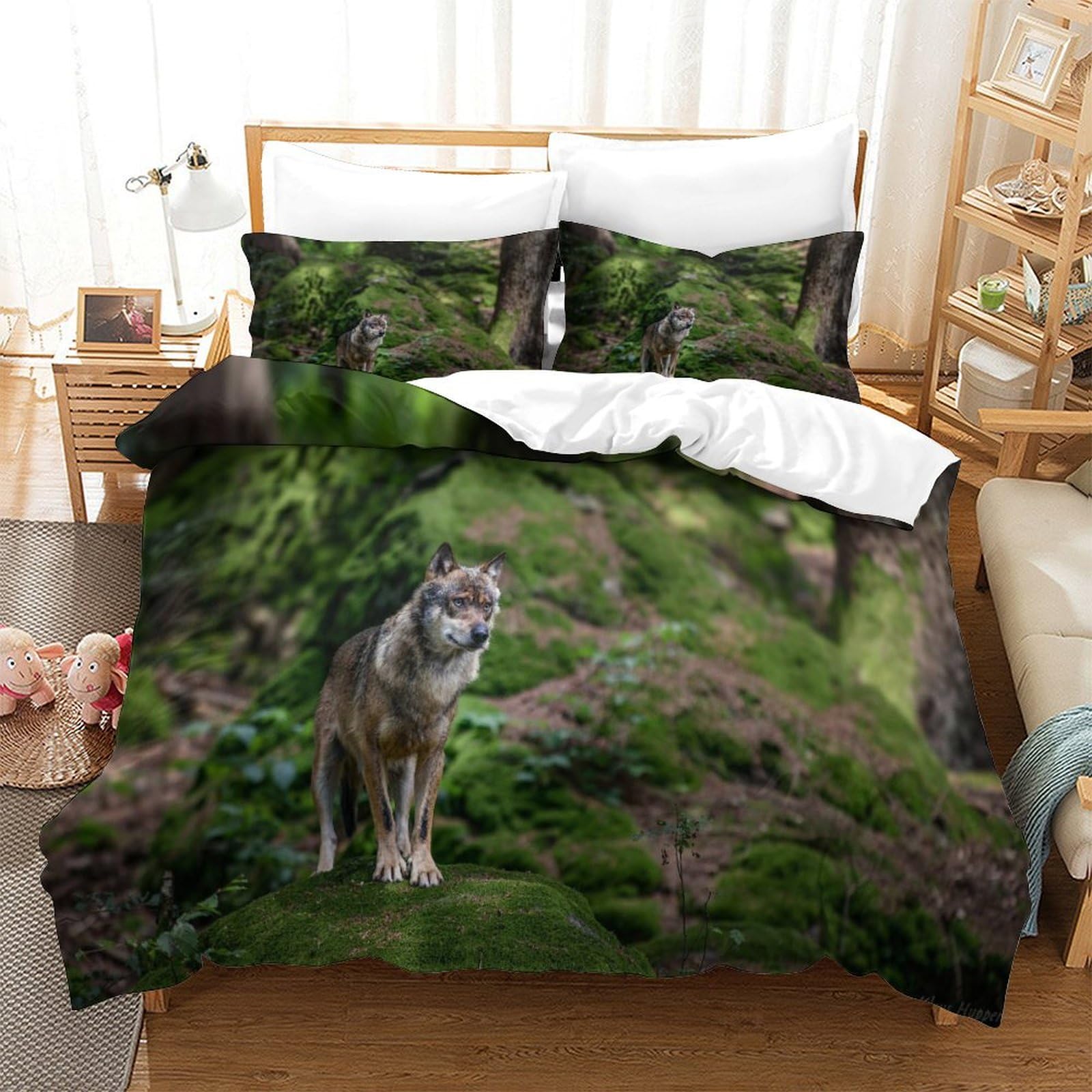 Housses de couettes respirantes loup 3D en microfibre douce