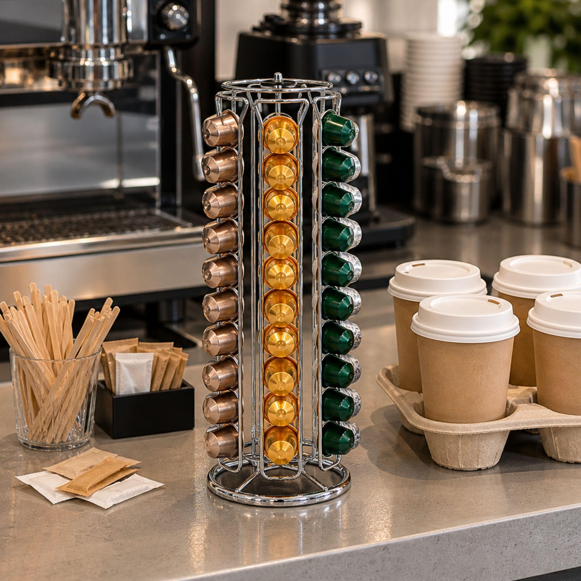 Restpresso - Porta capsule da caffè da 13 x 40 cm, 1 resistente carosello per cialde - contiene 60 capsule Nespresso, girevole a 360 gradi, organizer per capsule espresso in ferro, cialde non incluse