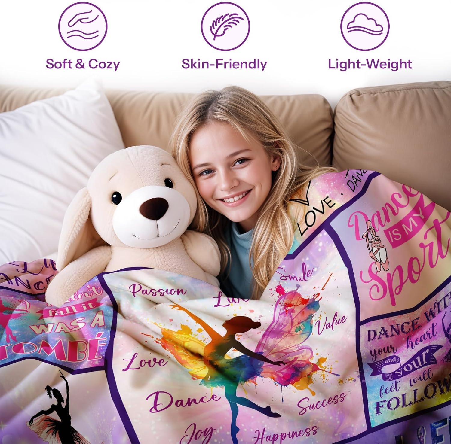Dance Gifts for Girls 8-12, Gifts for Dancers, Dance Blanket, Dancer Present for Girls Teens, Ballet Blankets Gymnastics Blanket on Birthday Gifts for Christmas Thanksgiving 50x60in - Image 5