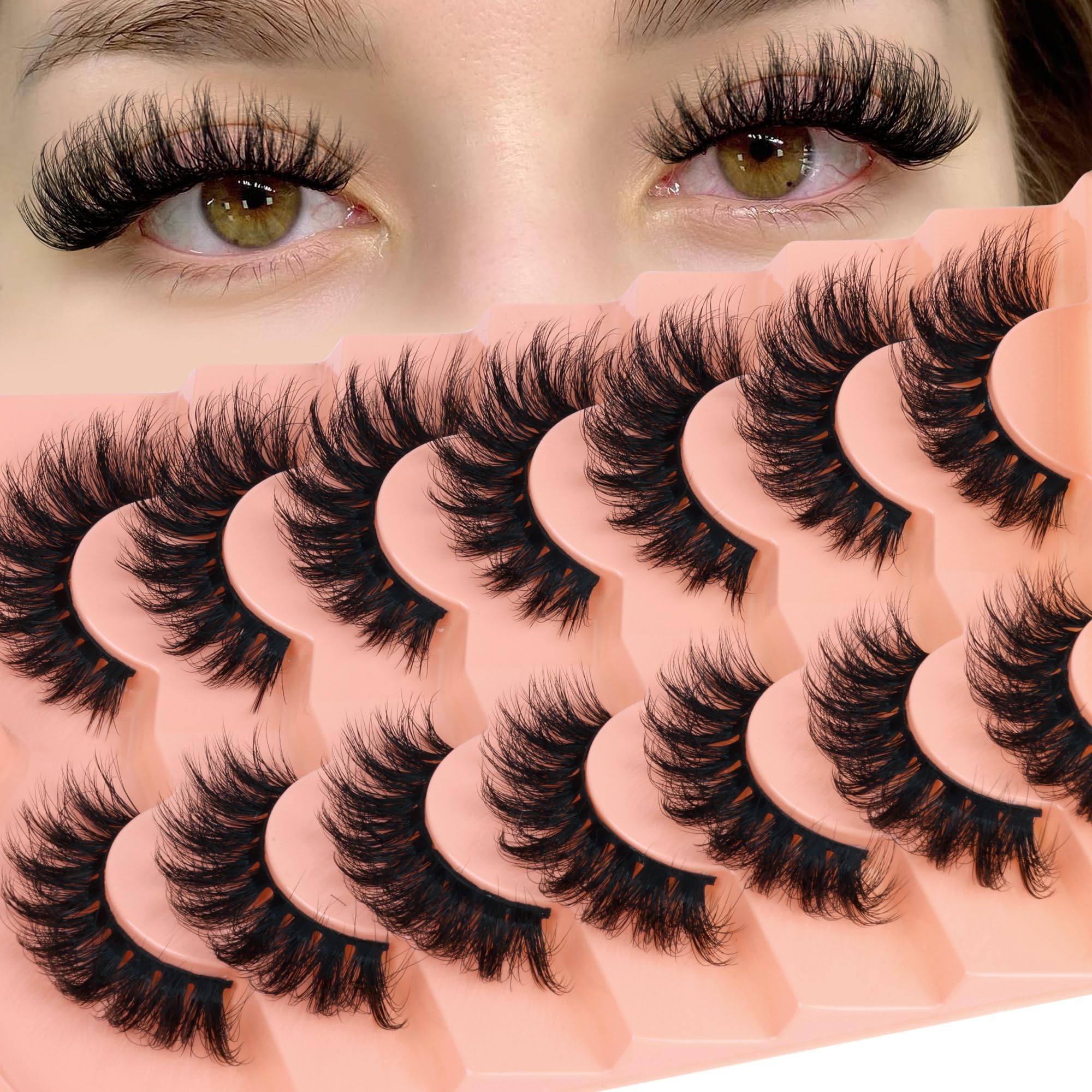 False Eyelashes Mink Lashes Fluffier Cat Eye Lashes 6D Wispy Fake Eyelashes 18mm D-Curly Strip Lashes Natural Look Fake Lashes Pack by ALPHONSE