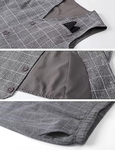 Miniatura 5 de A&J DESIGN Conjunto de trajes de 3 piezas para niño con chaleco, bolsillo cuadrado, pantalones cortos y pajarita (4-11 años)