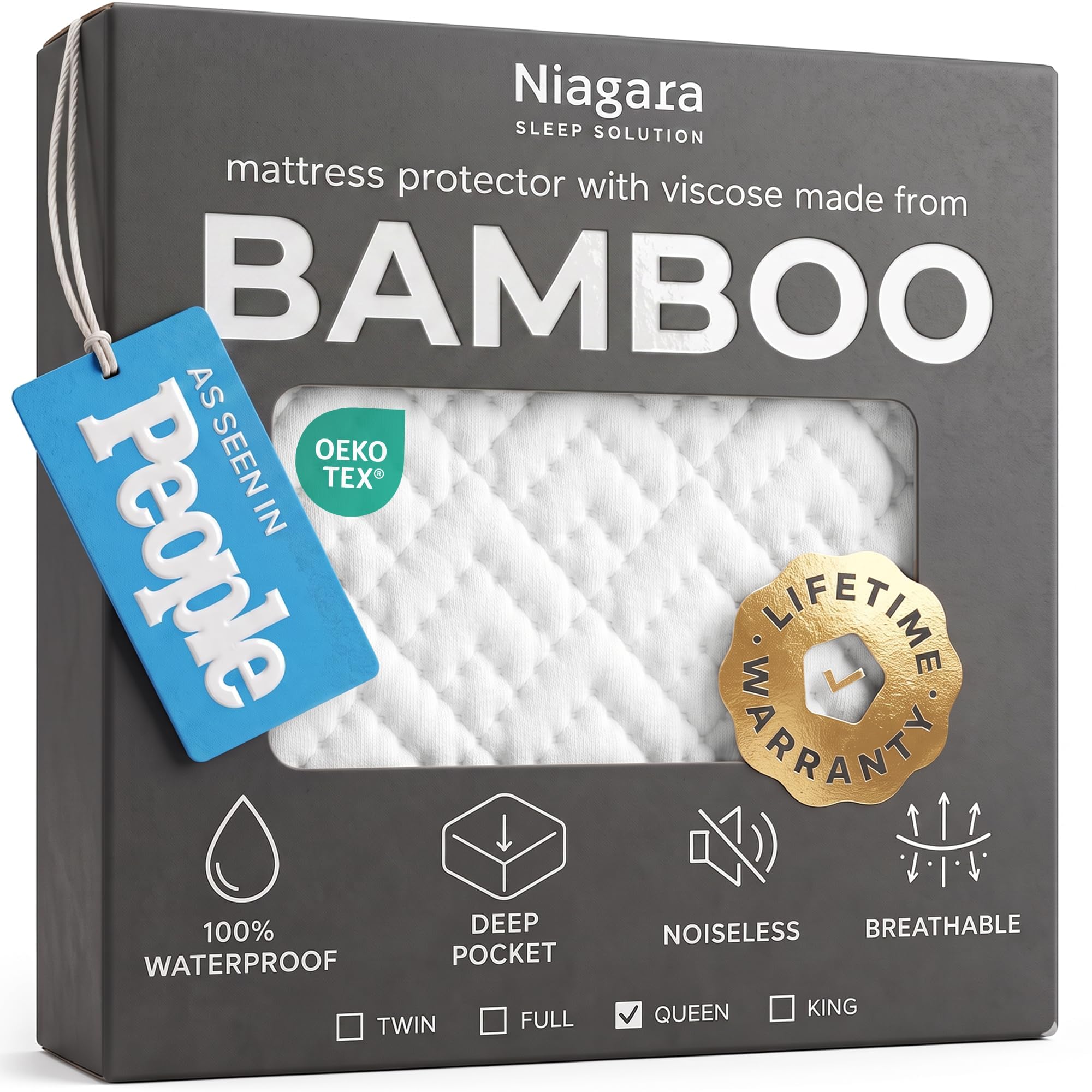 100% Waterproof Queen Mattress Protector - 360 Pad Protection Against Spills, Stains & Accidents for Parents & Pet Owners - Noiseless & Cooling Viscose Made from Bamboo (White) White Queen
