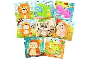Wooden Animal Jigsaw Puzzle - 8 Pack for Preschoolers