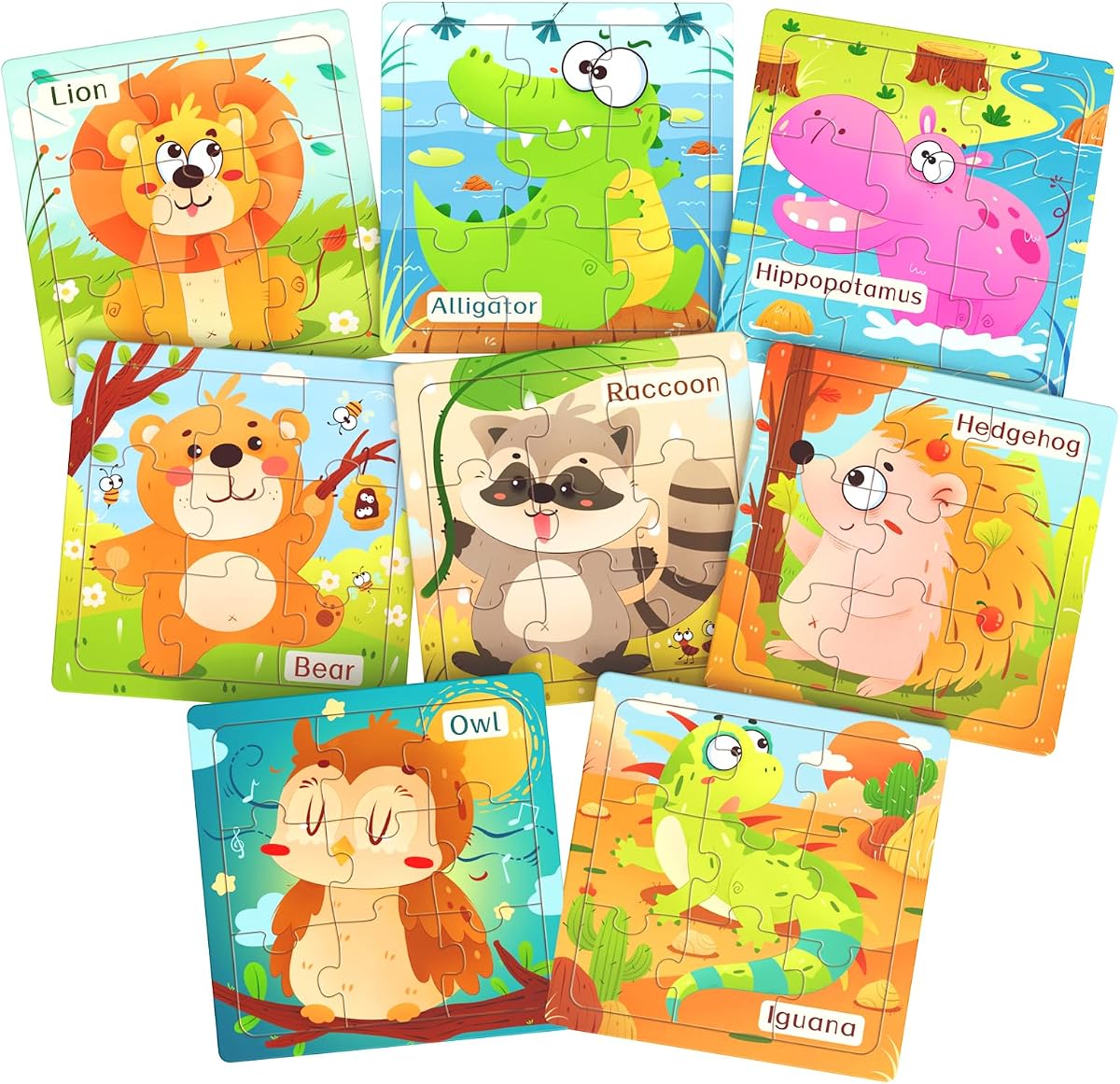 Zeoddler Rompecabezas de madera para niños pequeños, paquete de 8 rompecabezas de animales para niños de 3 a 5 años, 9 piezas de actividades de aprendizaje preescolar, juguetes educativos y de aprendizaje, regalo para niños y niñas