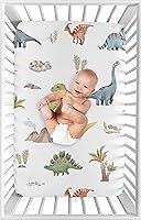 Vista 3 de Sweet Jojo Designs Acuarela Dinosaurio Dino Boy Sábana bajera para cuna para bebé, cuarto de bebé, habitación de recién nacido, portátil, paquete