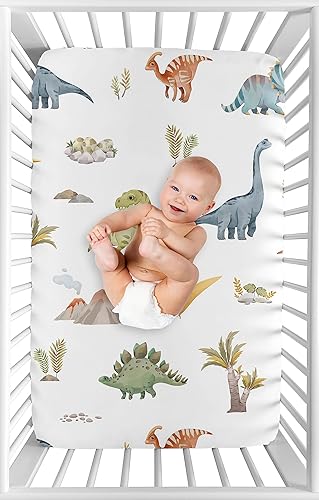 Miniatura 3 de Sweet Jojo Designs Acuarela Dinosaurio Dino Boy Sábana bajera para cuna para bebé, cuarto de bebé, habitación de recién nacido, portátil, paquete y