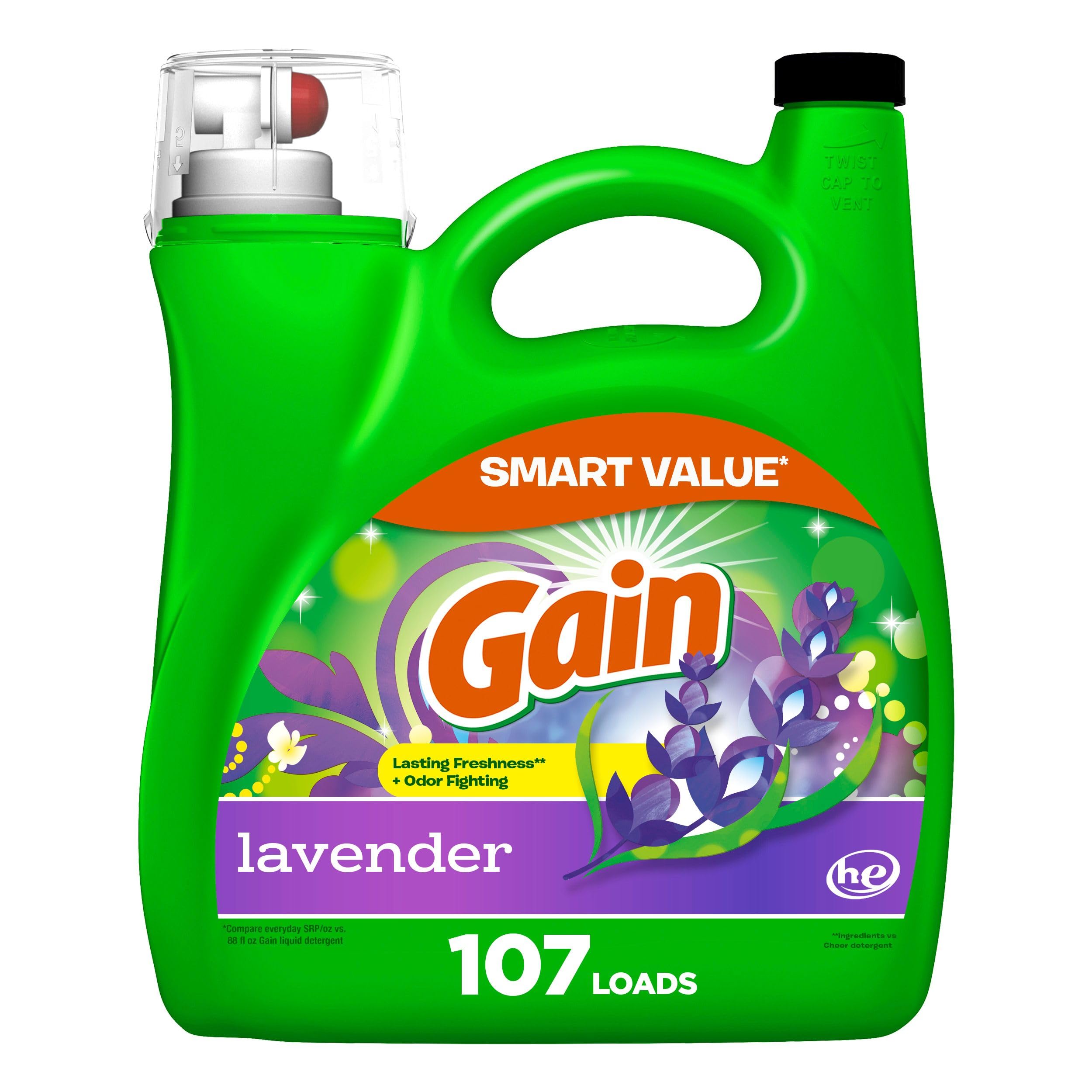 Gain Liquid Laundry Detergent, Lavender Scent, 154 fl oz, 107 loads, HE compatible, Laundry Detergent Liquid Soap