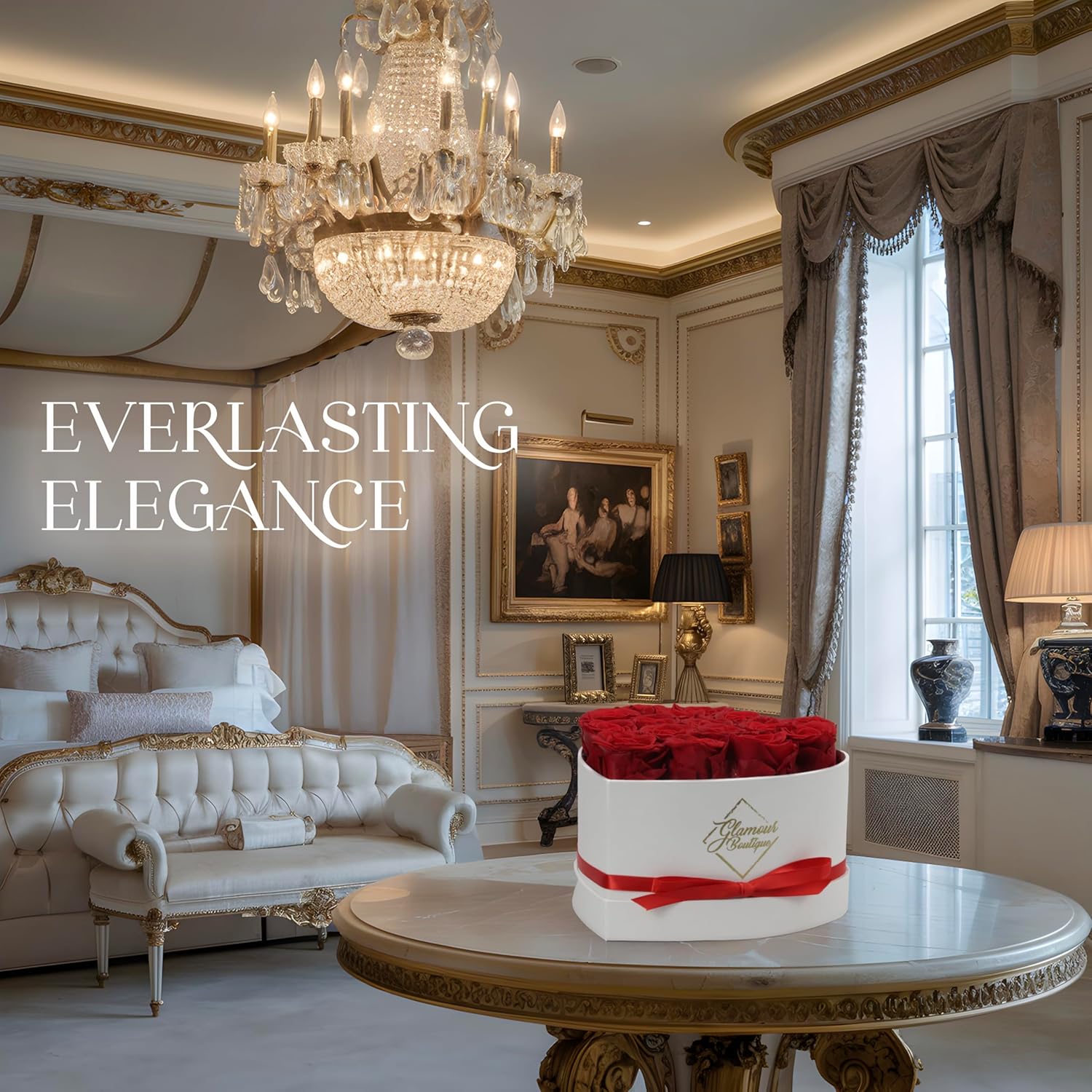 GLAMOUR BOUTIQUE Preserved Roses in a Box - Gifts for Her, Wife & Mom, Rose Flowers Forever Decor for Birthday Gift, Get Well Flower Bouquet Cased in White Box with Cover - Red - 16 (Color-Treated) - Image 9