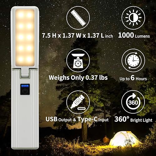 Miniatura 2 de Linterna plegable para campamento, recargable de 1000 lúmenes, 2000 mAh, linterna de campamento regulable, artículos esenciales para camping,