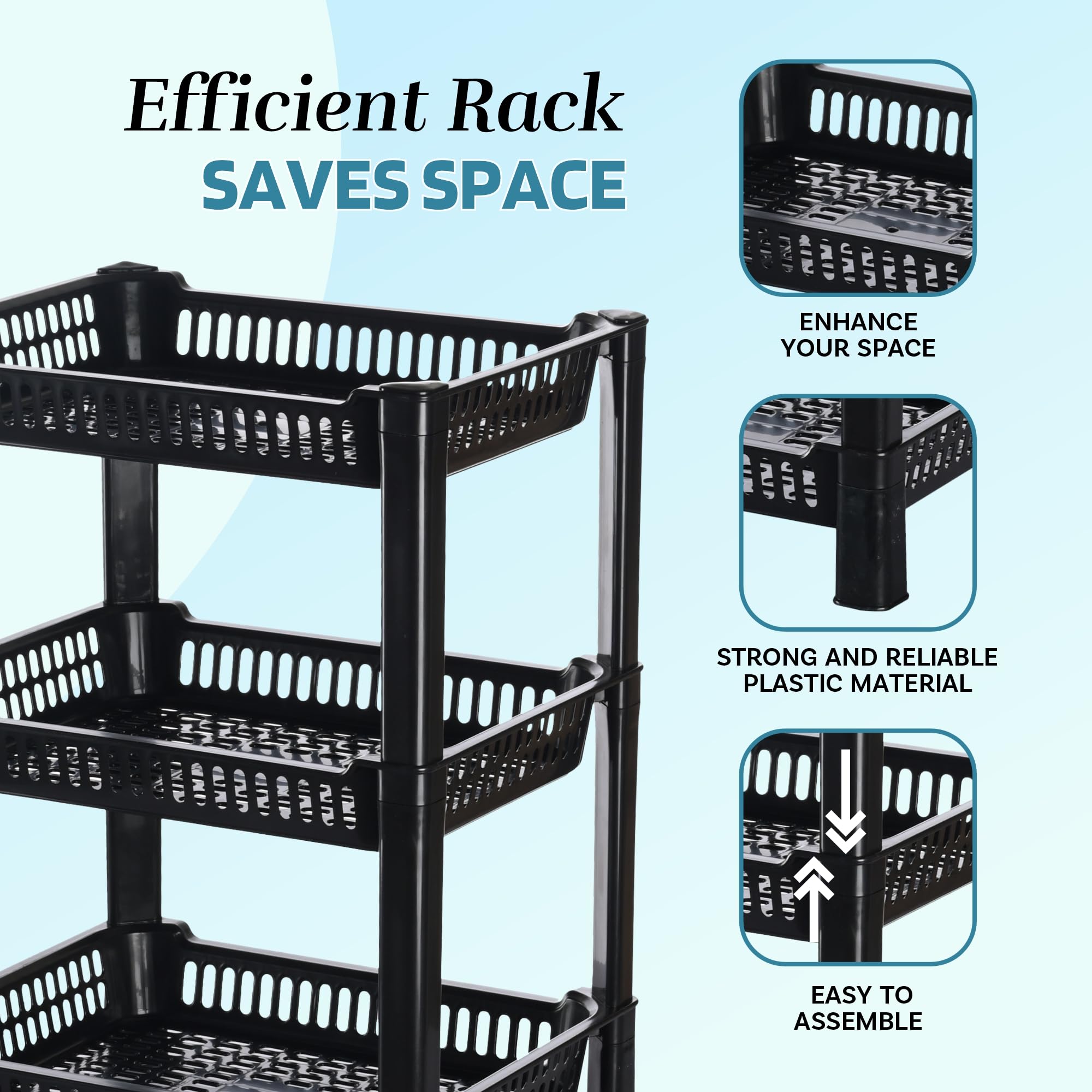 Urbane Home Pack of 4 Multipurpose Kitchen Organizer/Storage Rack | 3-Layer Onion Stand for Kitchen | Vessels & Vegetable Organiser | Black 3