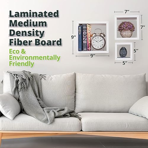 Miniatura 5 de Greenco Estante flotante de 3 cubos, estantes flotantes de montaje en pared fáciles de montar para dormitorios y salas de estar, acabado blanco