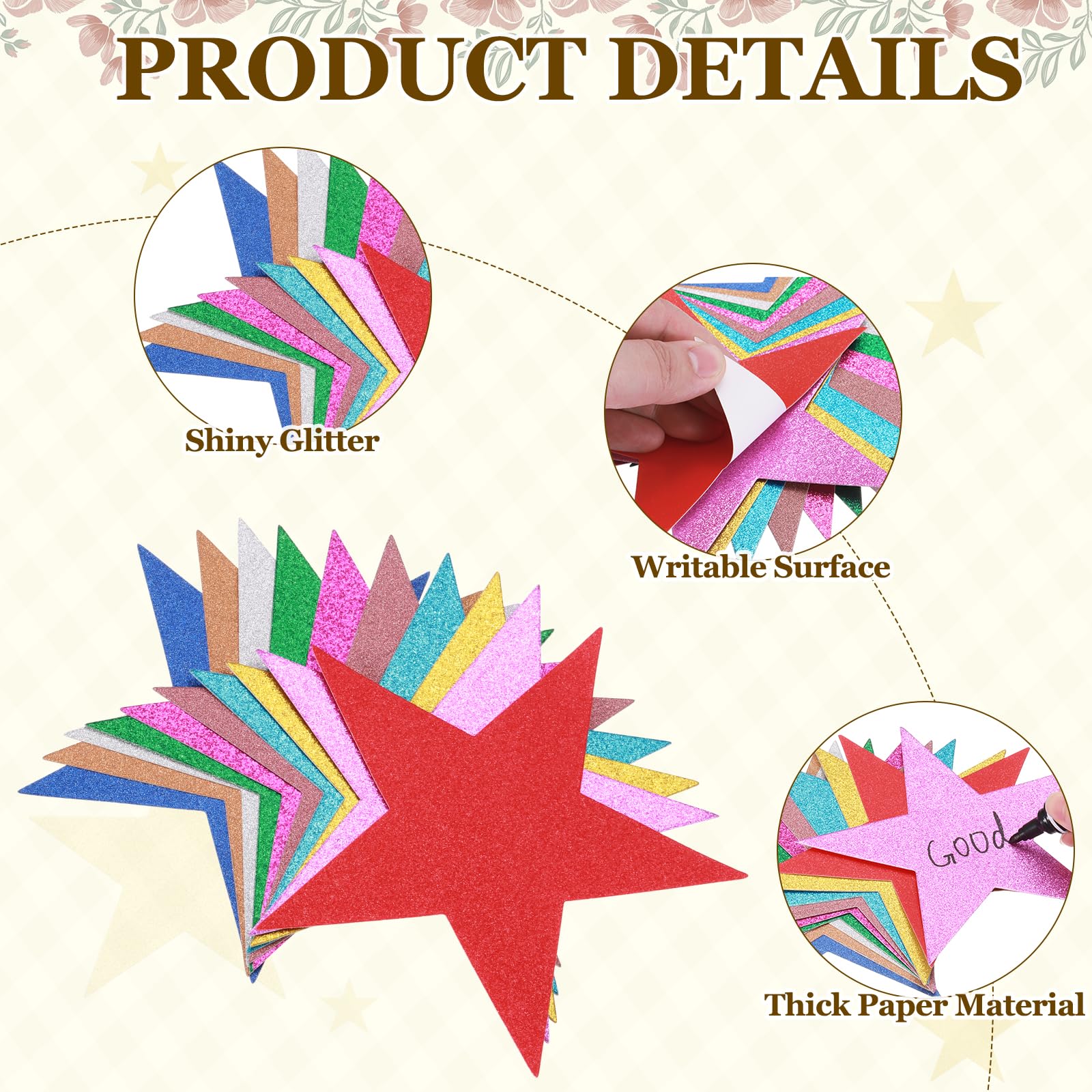 QUARKZMAN 50 Pcs Estrellas Brillantes Recortadas, Estrellas De Papel Brillante De 6 Pulgadas, Recortes De Confeti para Tablero De Anuncios Decoración De Pared para Fiestas, Dorado