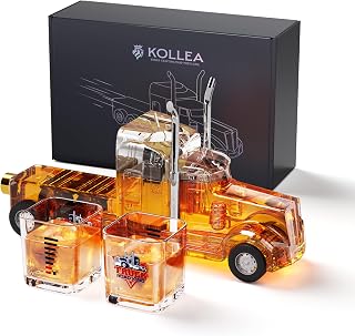 Semi Truck Whiskey Decanter Gift Set with 2 Glasses