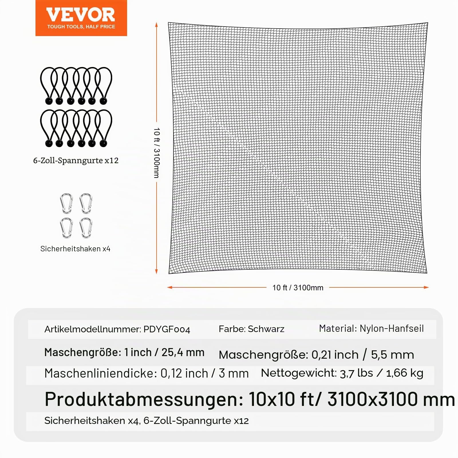 VEVOR Golfnetz, 3 x 3 m Golf-Übungsnetz, Indoor-Schlagnetz für Golf, Baseball, Hockey, Fußball, strapazierfähiges DIY-Ballnetz aus Nylon, Sportnetzbarriere für Fahrtrainingsschwung im Hinterhof (nur N