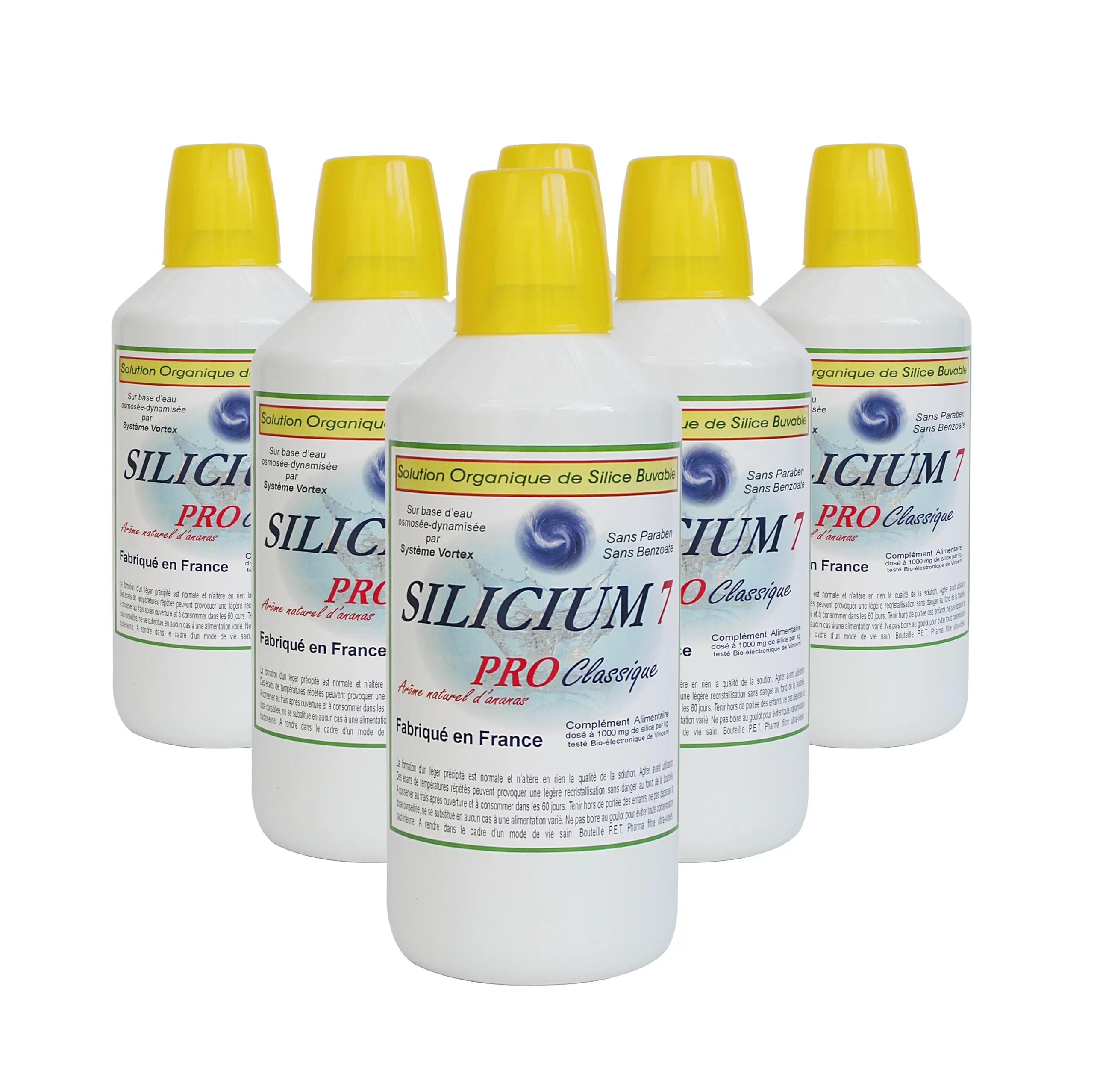 Bio Morvan Silicium 7 Pro, Supplément de Silicium Organique, Mobilité et Tonus, Flacon de 1L, Eau Osmosée Dynamisée, Lot de 6 - Cure 6 mois/