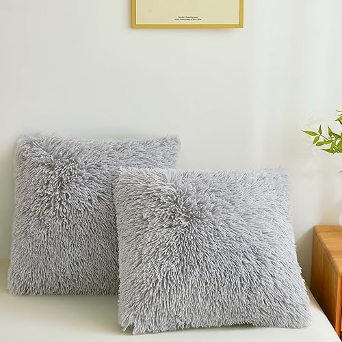 Vista 36 de Fundas de Almohada Peludas Color Naranja Quemado 26"x20", Fundas de Almohada Decorativas de Piel Sintética Afelpada Difusa Esponjosa Juego de 2