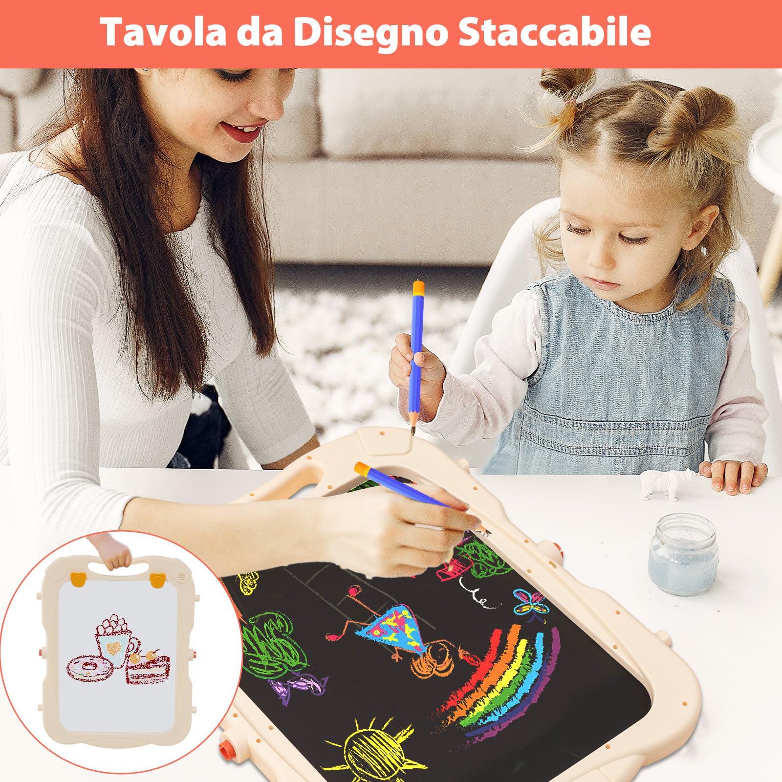 GYMAX Lavagna Magnetica per Bambini, Cavalletto da Disegno Doppio Lato con Lavagna, Tavolo da Disegno Portatile con Maniglia, Altezza Regolabile per Bambini 3+ Anni (Rosso)