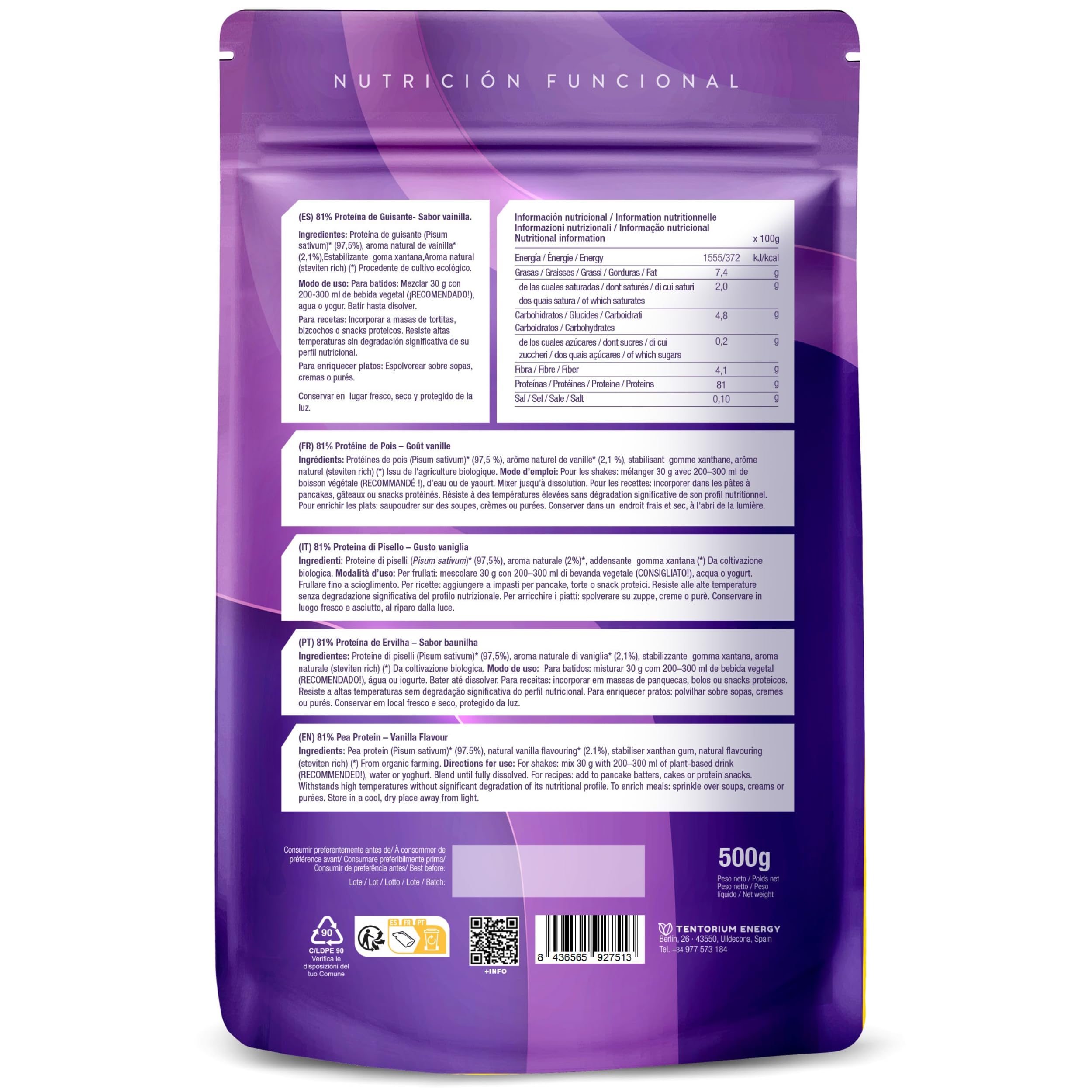 F Energy Feelings Proteine di Piselli al Gusto di Vaniglia in Polvere BIO 1 Kg / 81% Proteine Vegetali / Proteine Vegane Massa Muscolare e Dimagrire / Senza Zuccheri Aggiunti, Lattosio né Glutine