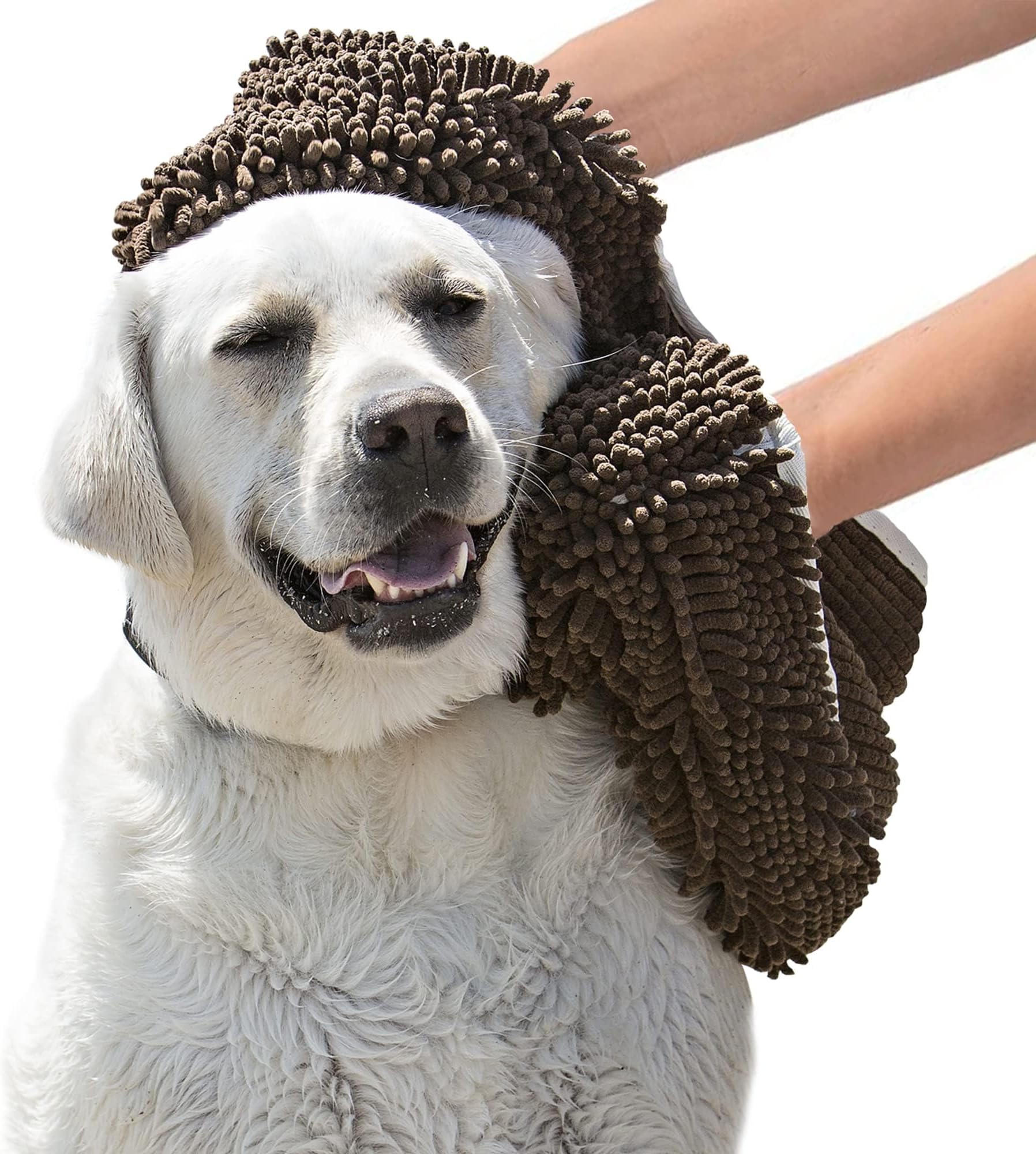 Soggy Doggy Super Shammy Dog Towel – Absorbent Microfiber Chenille Pet Towel for Drying Wet Dogs, Paws, Quick Dry Dog Shammy with Hand Pockets, Machine Washable – Chocolate/Oatmeal Trim, 31” x 14”