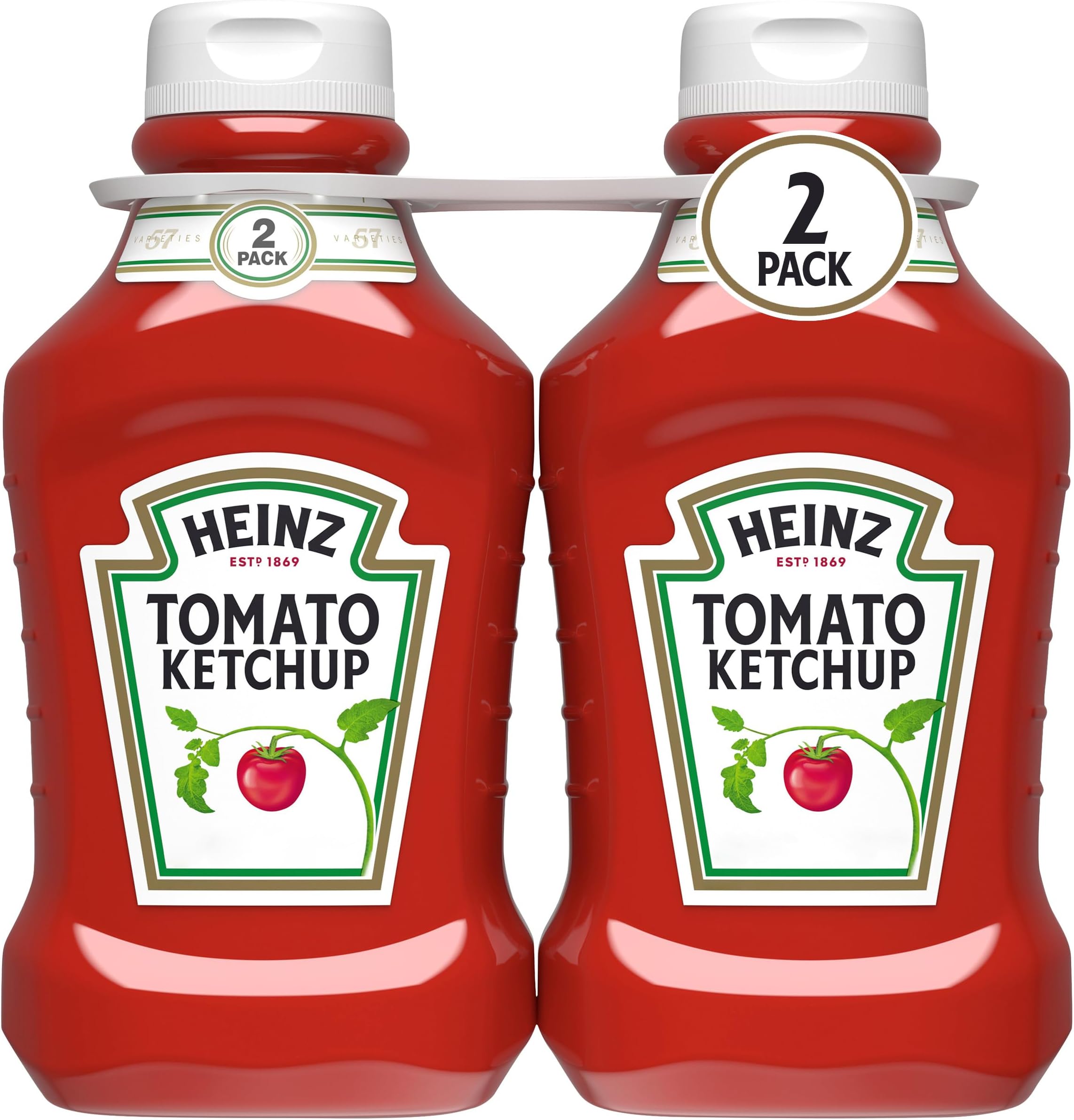 Heinz Tomato Ketchup Squeeze Bottle, 2 Bottles, for Easy Sharing and Easy Serving, Gluten-Free, 50.5 oz