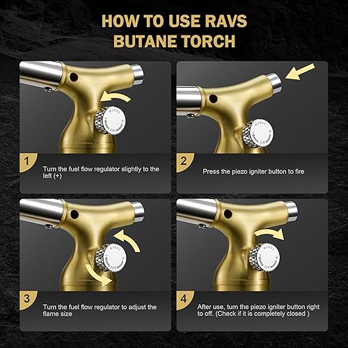 Miniatura 9 de RAVS Encendedor de butano con diseño de cobre sólido, encendedor de antorcha de cocina con llama ajustable, soplete de crema brulee recargable para
