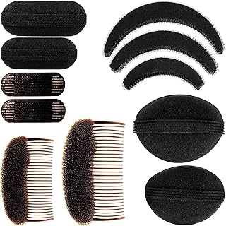 11 Pieces Women Sponge Volume Bump Inserts Hair Bases Hair Styling Tools Hair Bump Up Combs Clips Black Sponge Hair Accessories for Women DIY Hairstyles (Black, Brown)