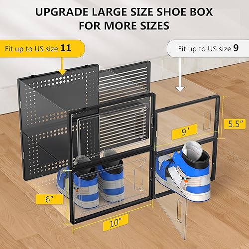 Miniatura 5 de Paquete de 12 organizadores grandes de almacenamiento de zapatos para armario, cajas de zapatos modulares que ahorran espacio, contenedores