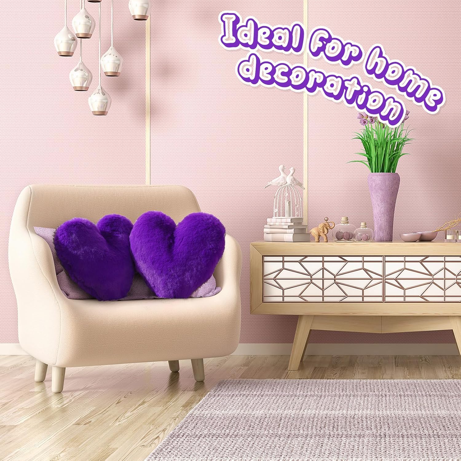 Marsui 2 Pcs Heart Throw Pillows, Soft Fluffy Faux Fur Decorative Hearts Shaped Pillows for Living Room Sofa Bed, Cute Heart Themed Gift for Women(Royal Purple,11.81 x 11.02 Inch)
