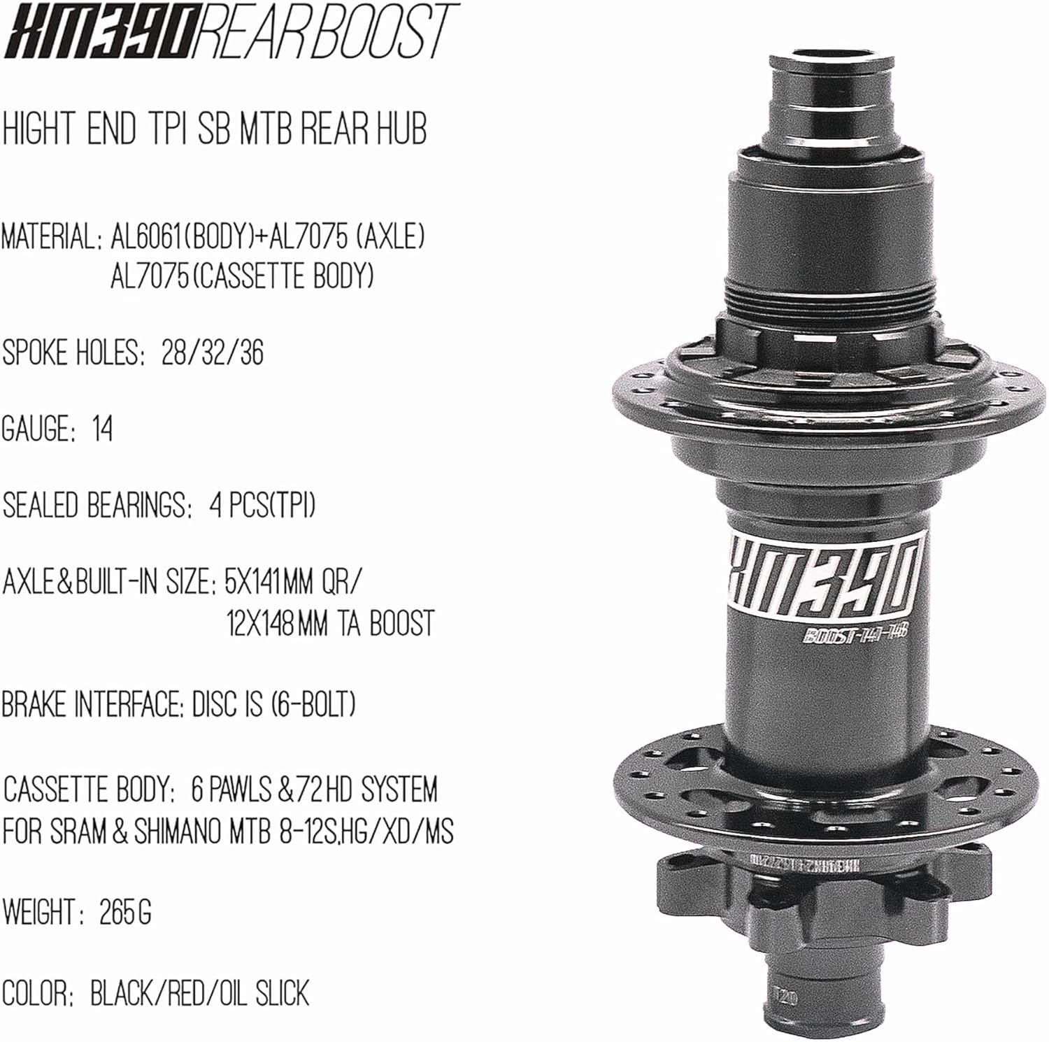 BestParts XM390 PRO Mountain Bike MTB Rear Hub Boost Thru Axle 12x148mm 32 Hole, Aluminium Disc Brake Hub XD Replacement for Shimano 11-12 Speed, Compatible with Koozer XM390 Boost