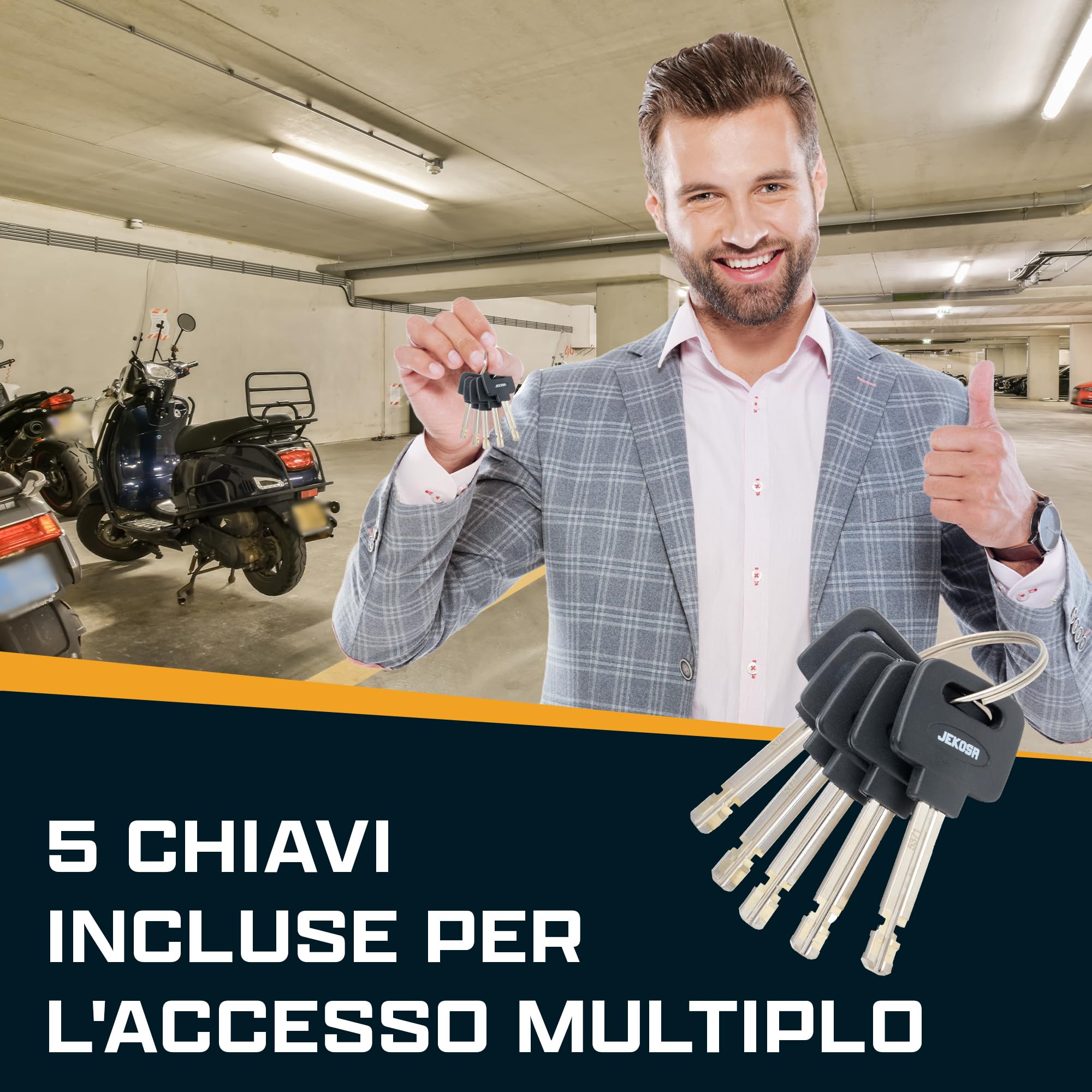 PBL110 Lucchetto Per Bicicletta Ad Alta Resistenza Con 5 Chiavi - Archetto In Acciaio Antitaglio Da 18 MM, Copertura In ABS Resistente Alle Intemperie | Lucchetti A U Per Moto, Scooter, Garage