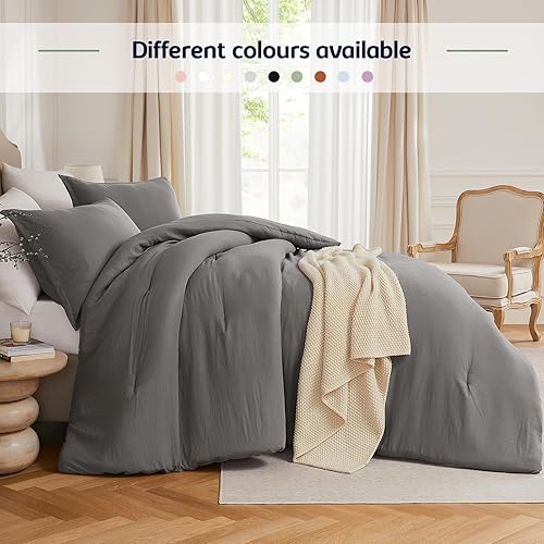 Miniatura 7 de Quataly Juego de edredón gris individual para niños, juego de ropa de cama ligero de 2 piezas, juego de ropa de cama bohemio de microfibra lavada,